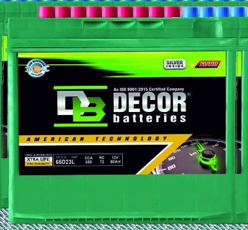 DÉCOR 66D23L automotive SMF battery, green case with silver terminals